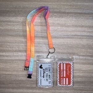 Ombré sunset skinny lanyard w/card key holder + disney surprise card new